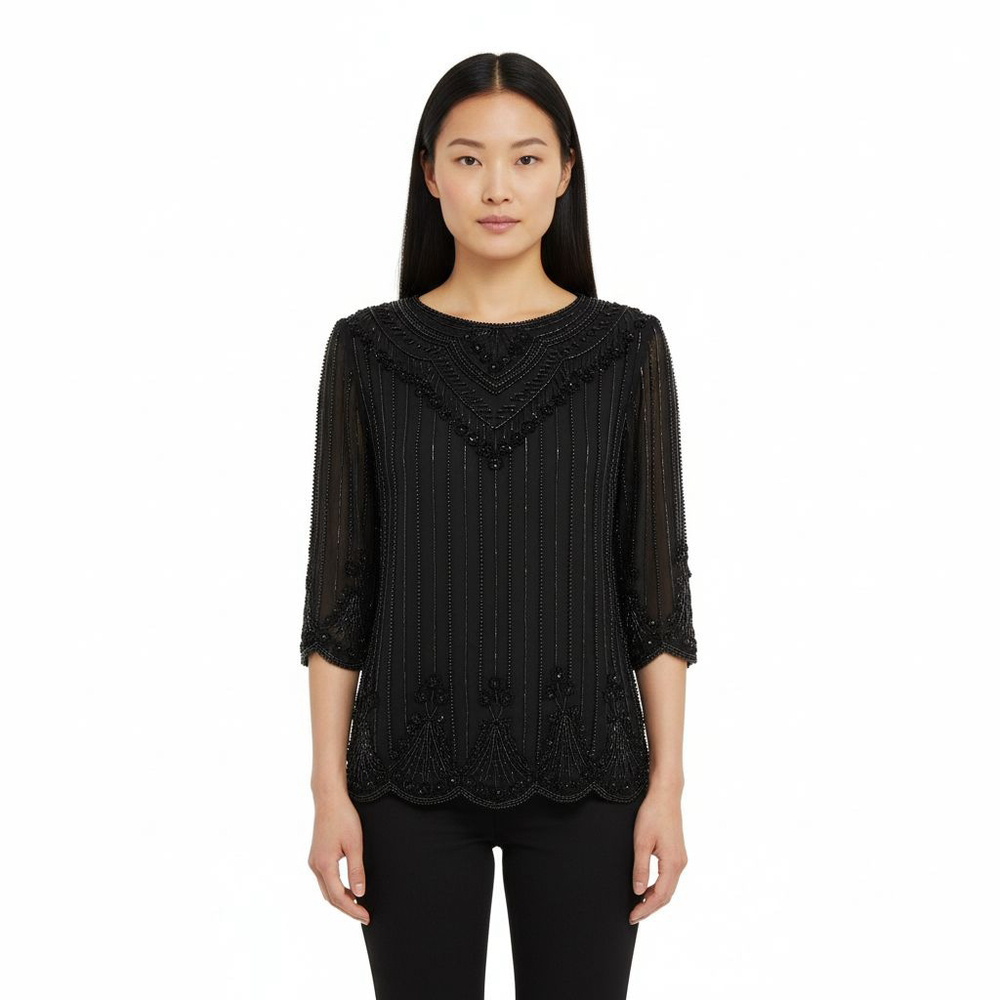 Vintage Black Beaded Blouse - See Notes